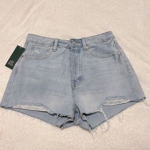 High Waist Light Wash Distressed Denim Shorts. Never Been Worn/NWT. Size 6/28